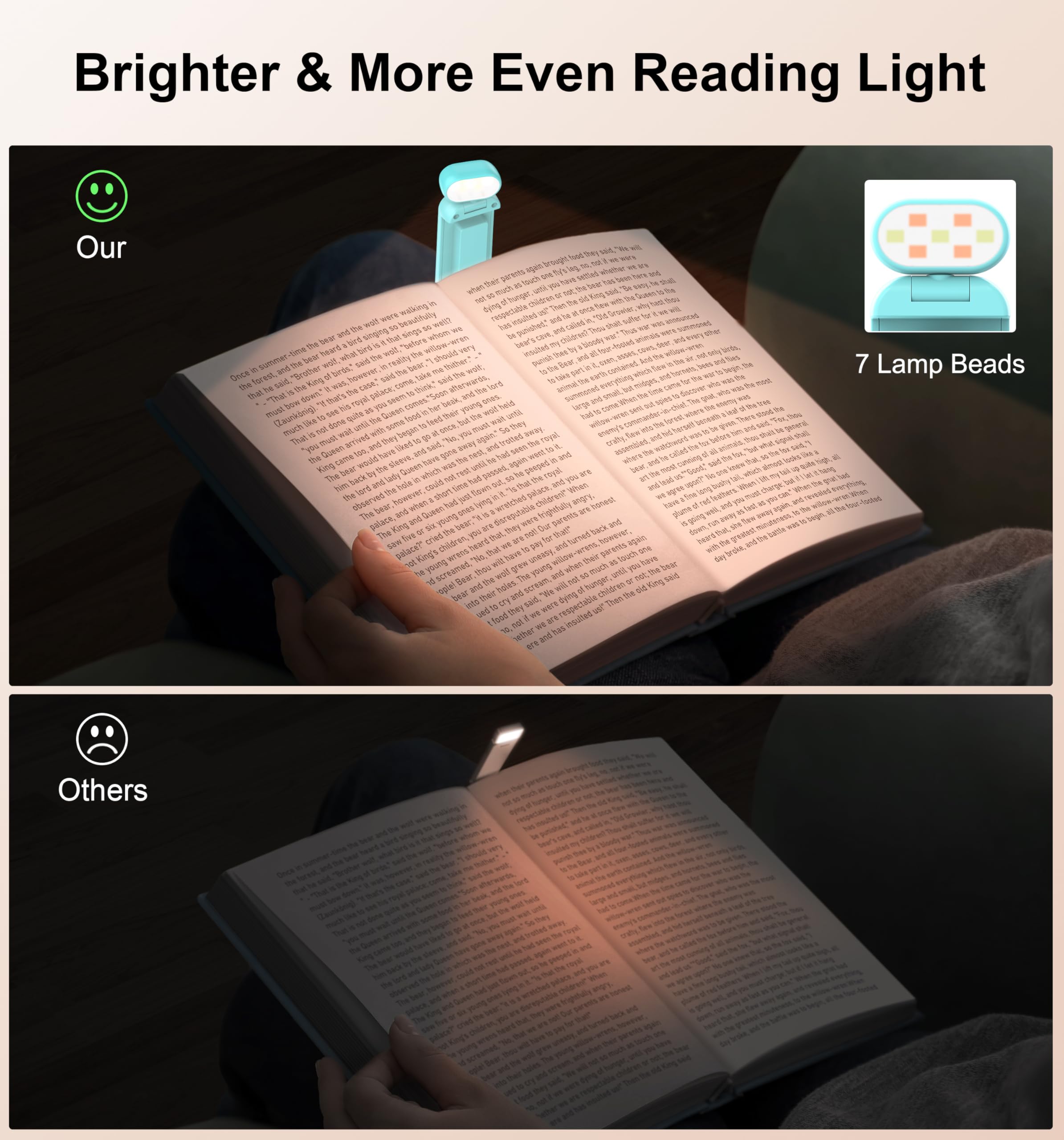 Gritin Rechargeable Reading Light – 3 Color Temperatures, 5-Level Dimmable, Eye Caring LED Clip-On for Reading in Bed (Blue)