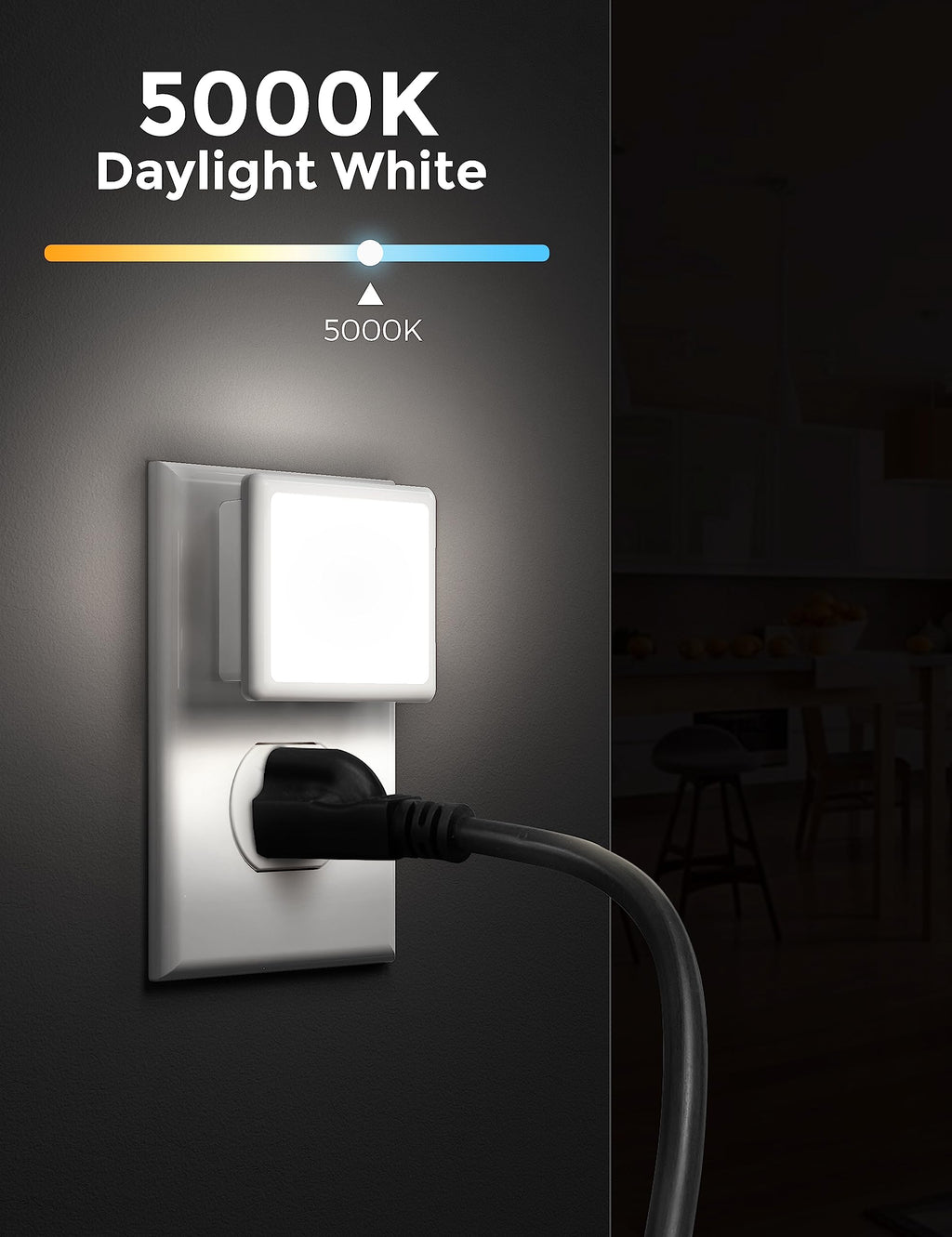 6-pack plug-in LED night lights with dusk-to-dawn auto sensor, daylight white