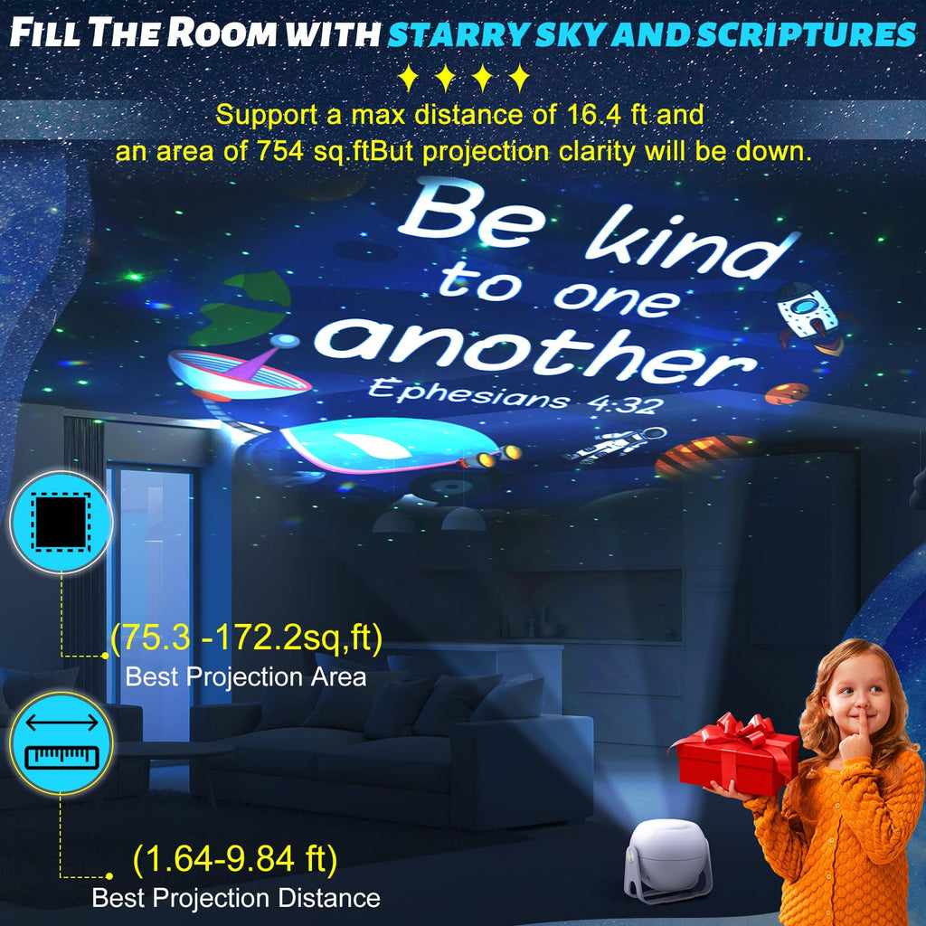 Bible Verse Projector with 12 Christian Discs – Galaxy Night Light, 360° Rotation, Wall & Ceiling Display for Bedroom & Living Room