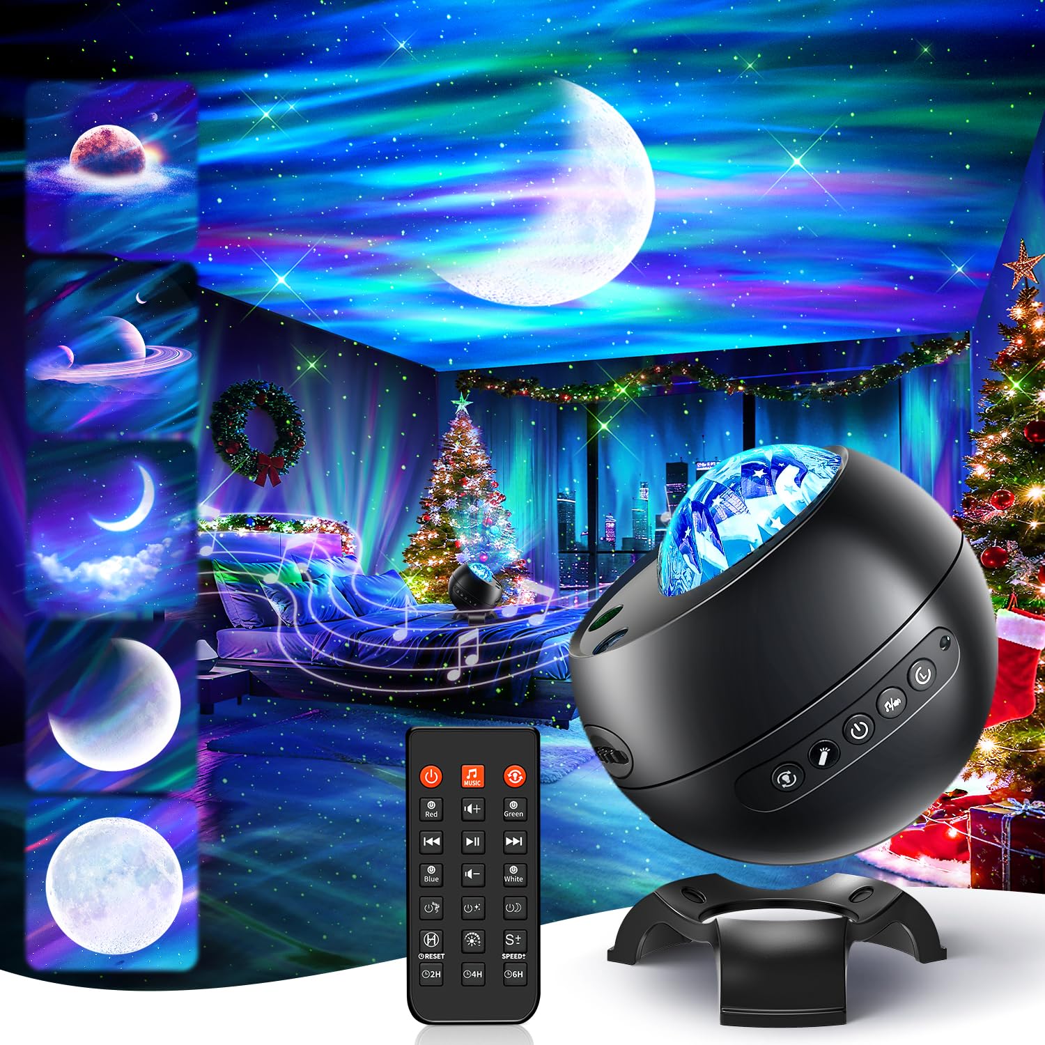Aurora galaxy projector night light with bluetooth speaker