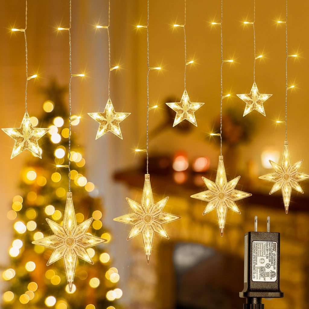 Star icicle curtain string light, 126 LED, 7.8 ft, 8 modes