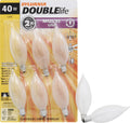 6-Pack Sylvania Double Life Incandescent B10 Bulbs – 40W Dimmable, Candelabra Base, 285 Lumens, Frosted for Chandeliers & Fixtures
