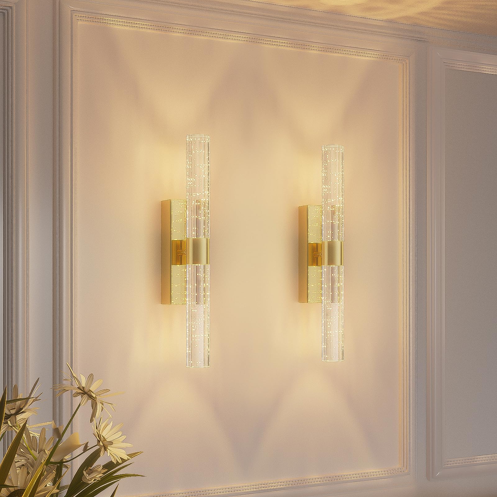 Set of 2 gold rechargeable battery wall sconces, dimmable home decor