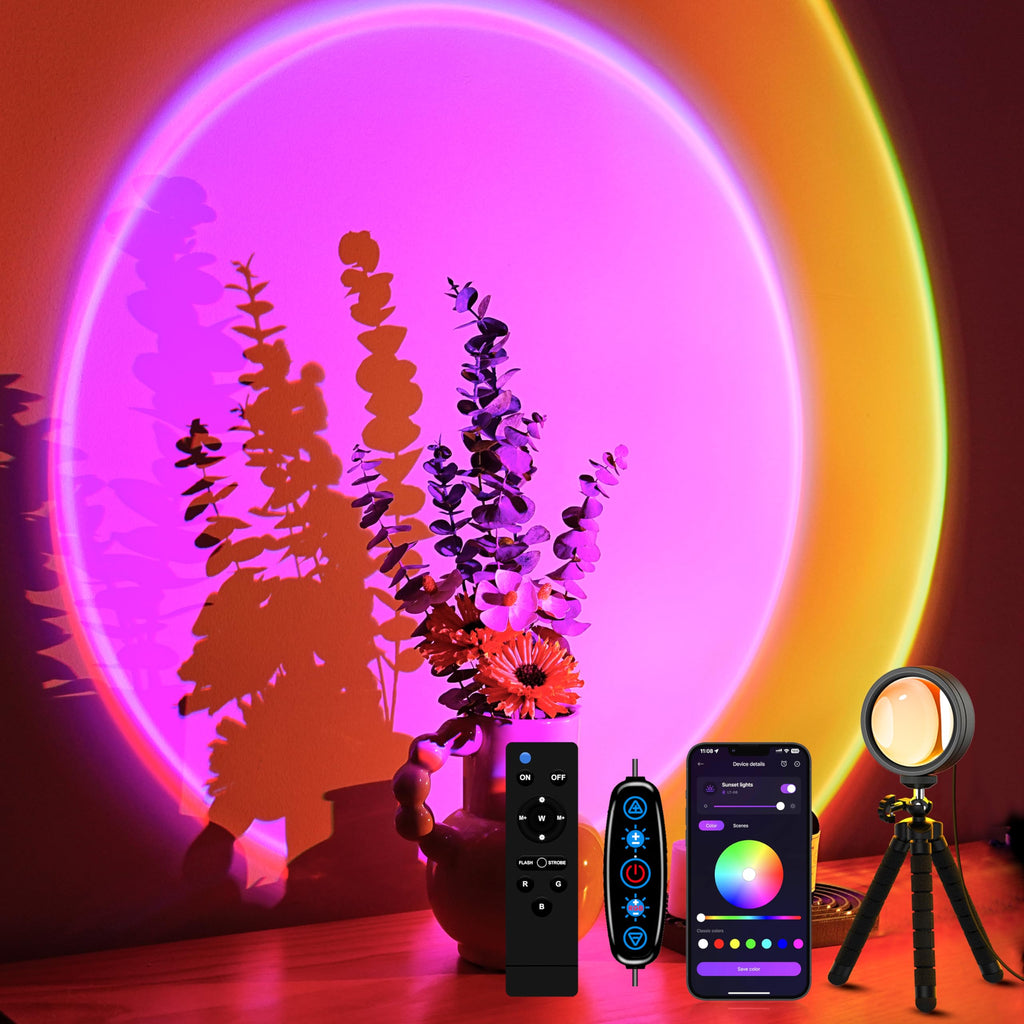 Sunset projection night light with app and remote control, 360 degree