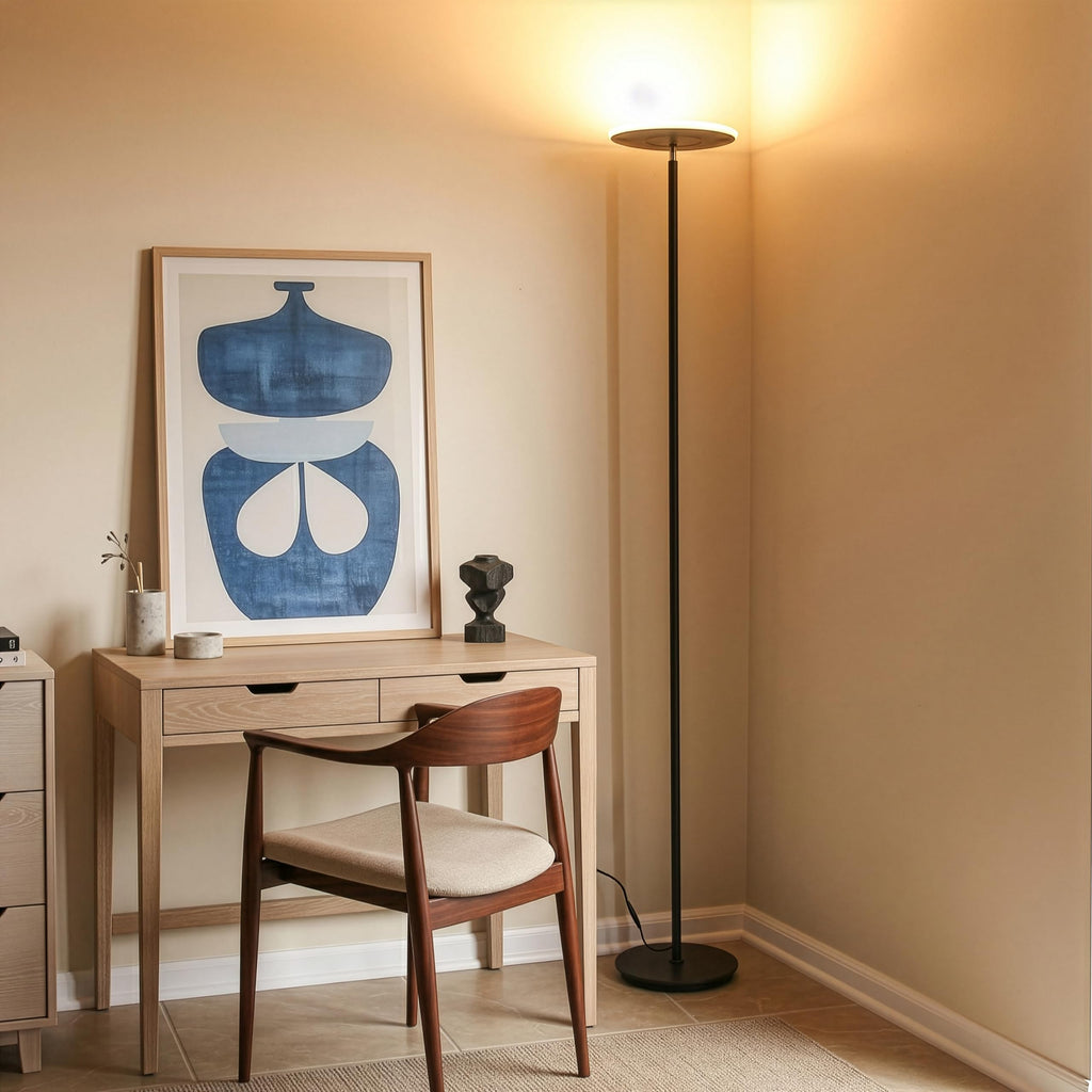 Dimmable torchiere floor lamp with warm LED for bedrooms
