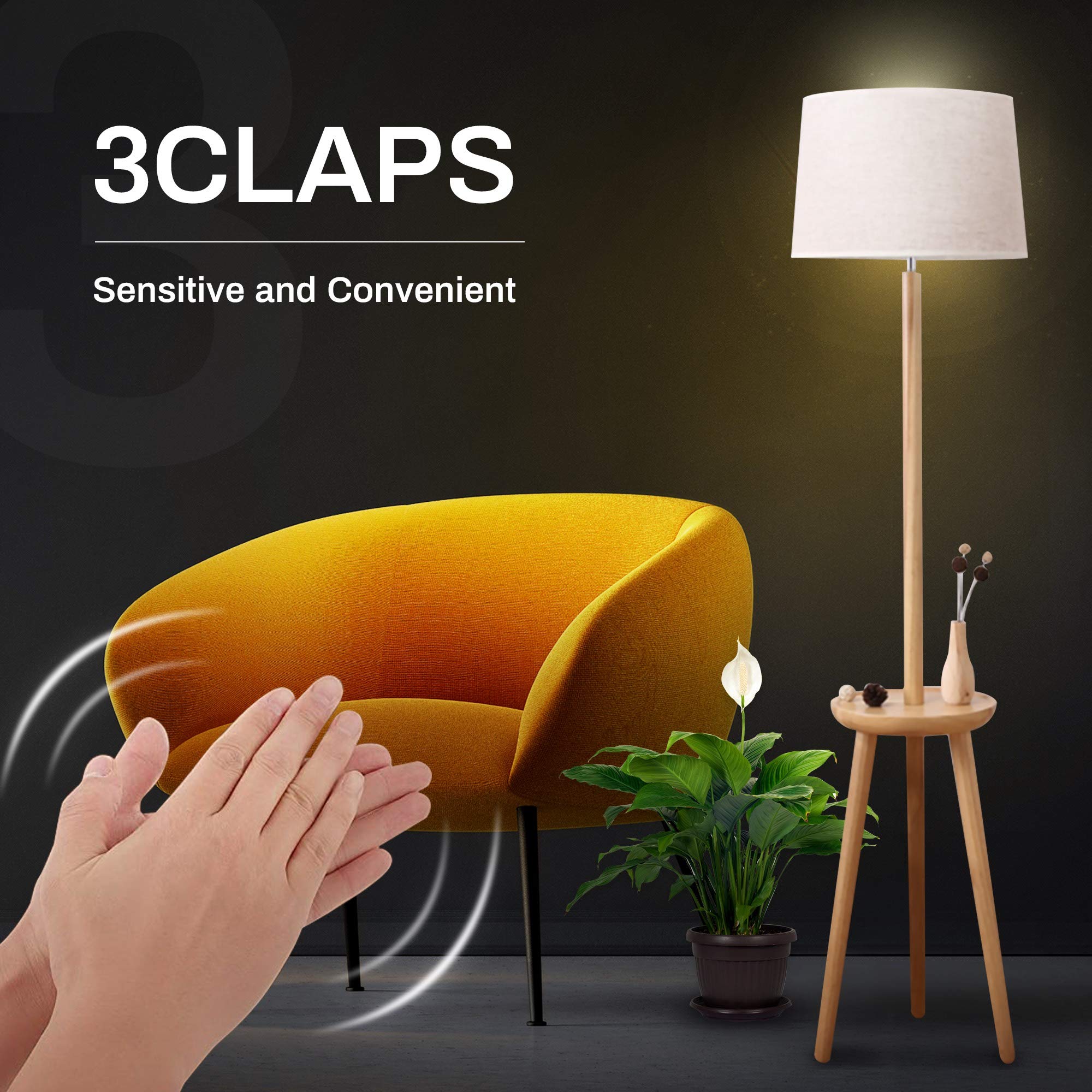 SYSAI Clap Activated LED Bulb – 720LM, 2700K Warm White, 3 Claps Sound Control, Smart Home for Bedroom Table Lamps