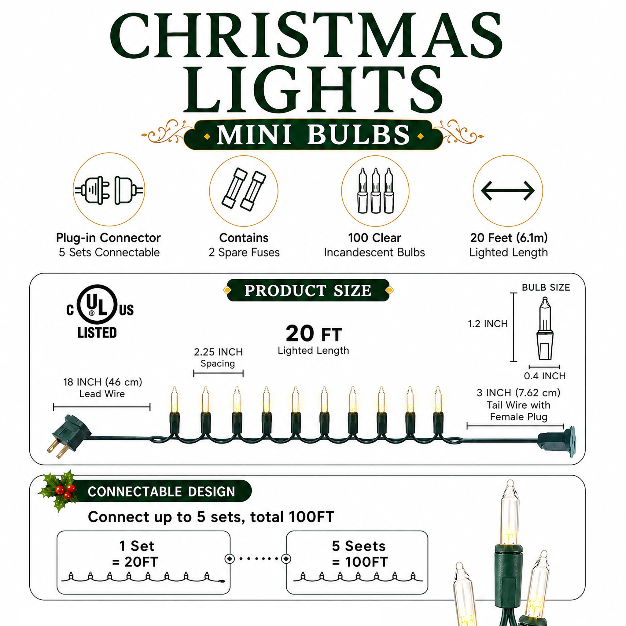 2-pack warm white mini string lights, 40-ft, for outdoor and indoor decor