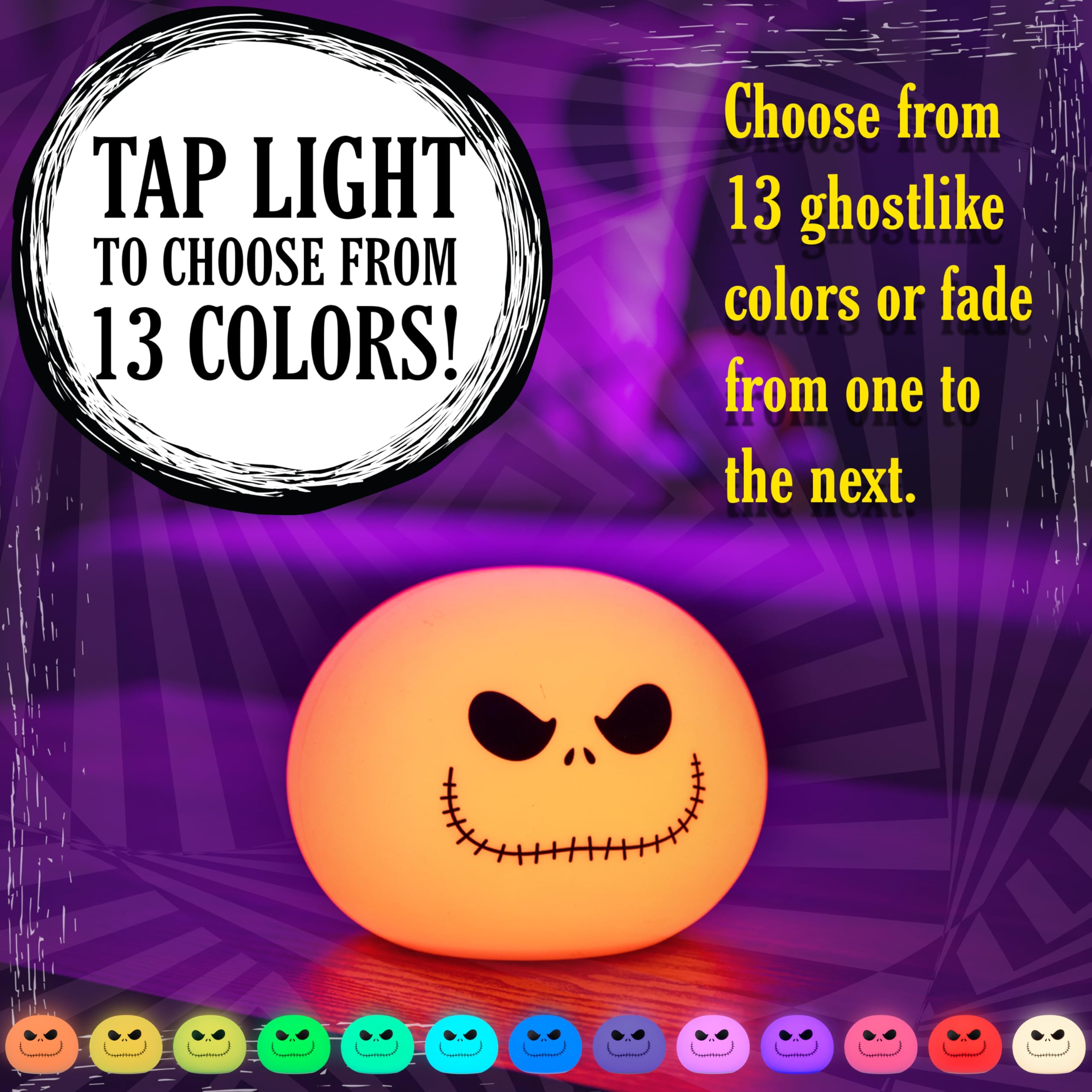 Spooky skeleton squishy night light, color-changing, USB or battery