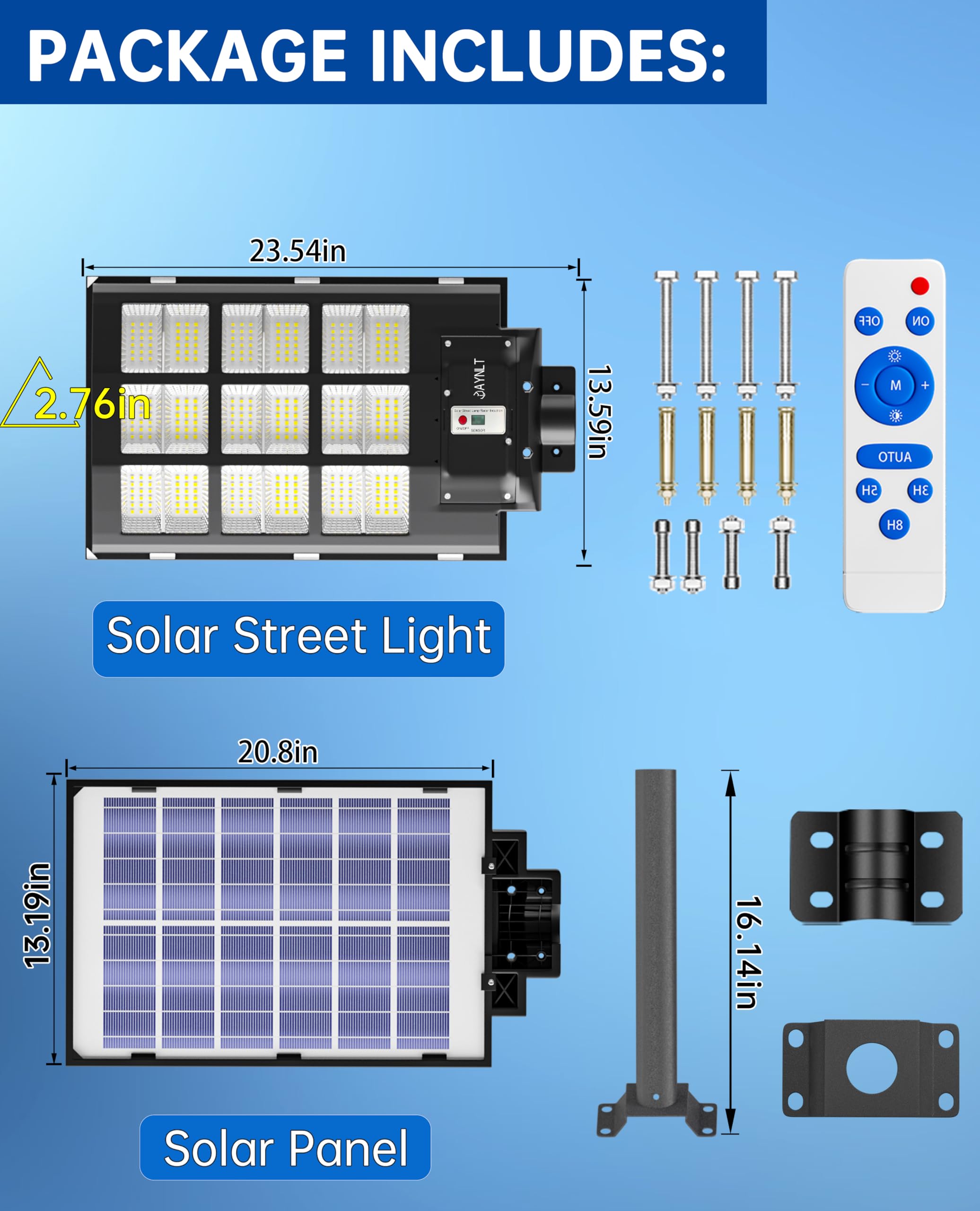 JAYNLT 3600W Solar Street Light Outdoor – 360000LM, 6500K Daylight, Waterproof Motion Sensor for Parking Lots & Commercial Areas