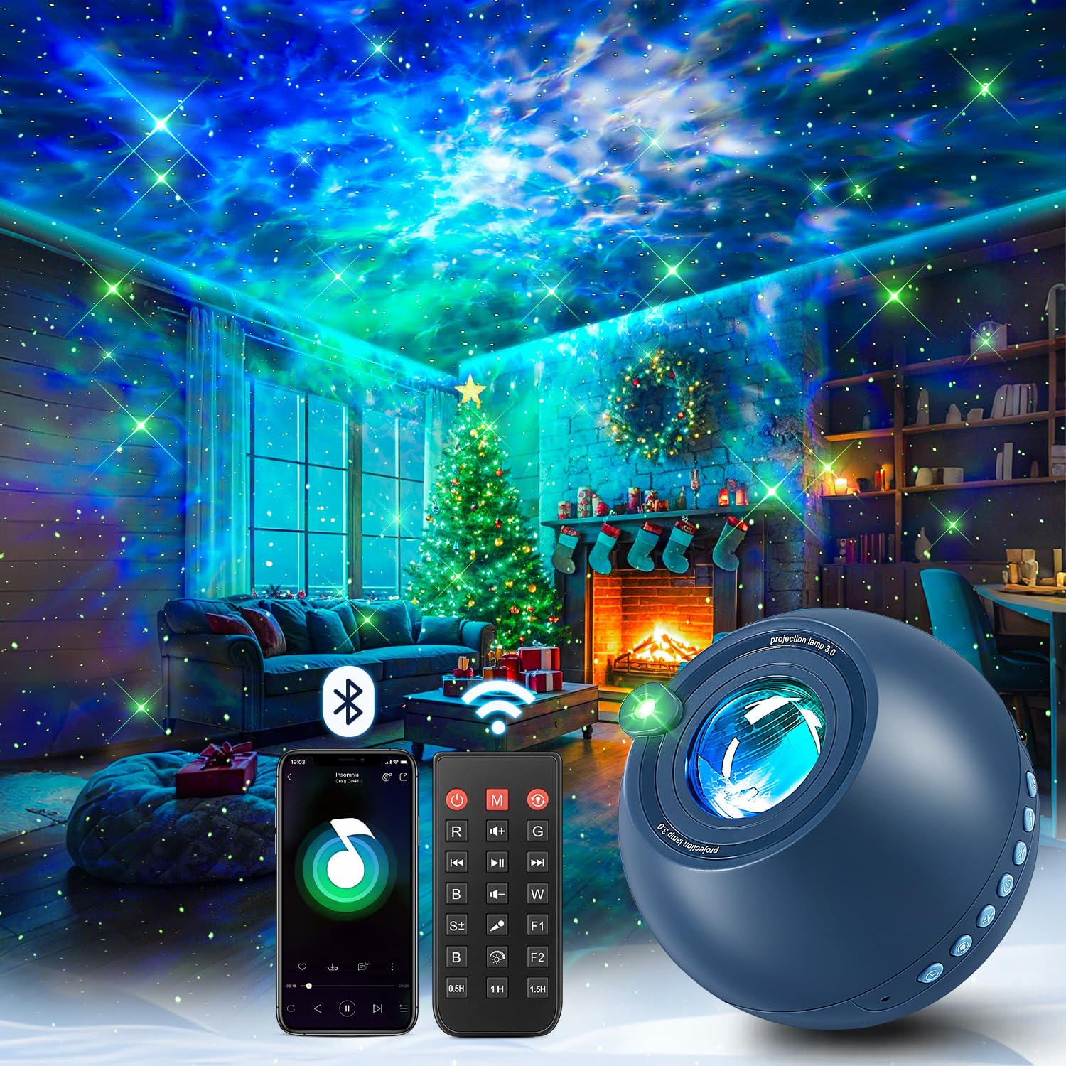 Nebula projector night light with sunset lamp effect and 15 white noise sounds