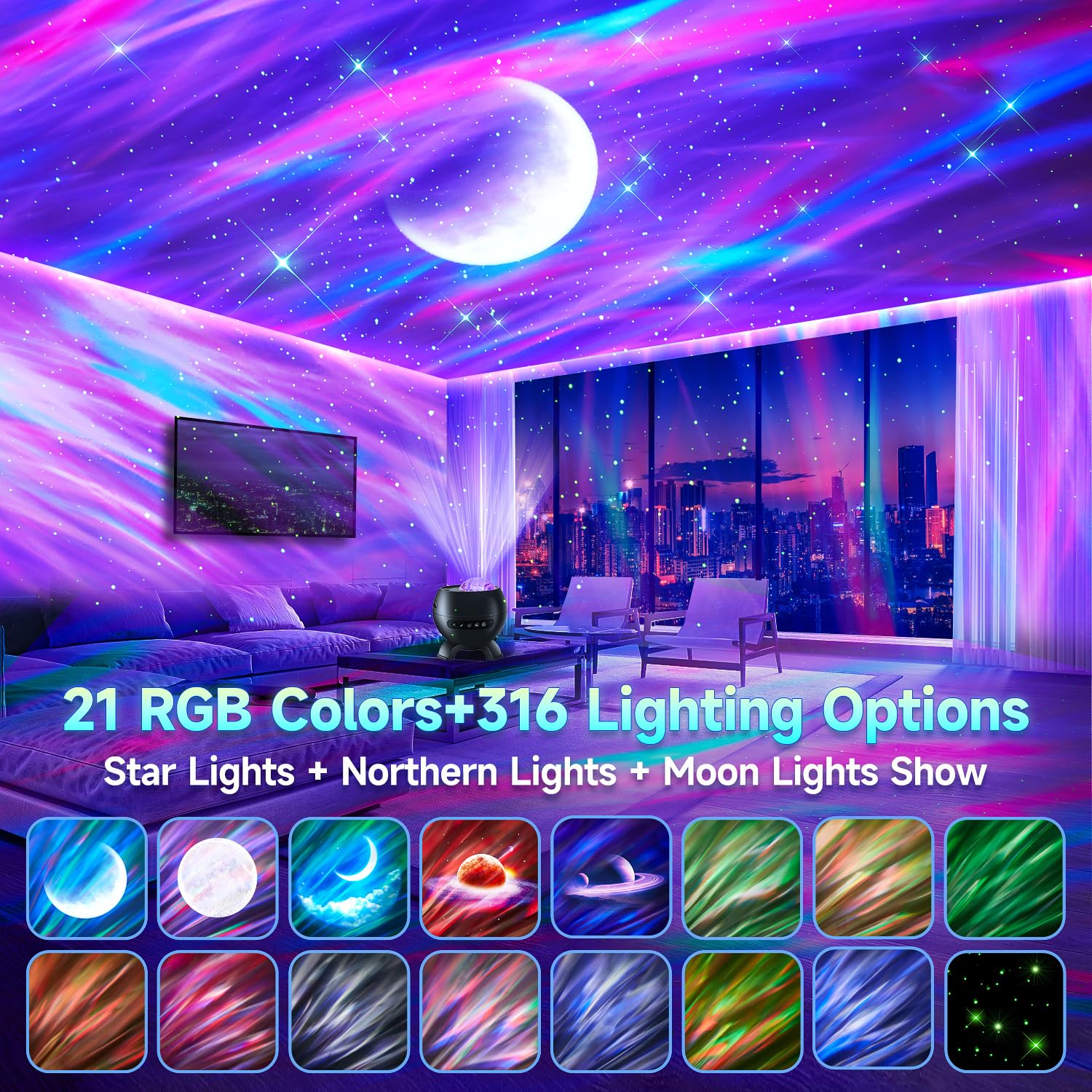 Aurora galaxy projector night light with bluetooth speaker