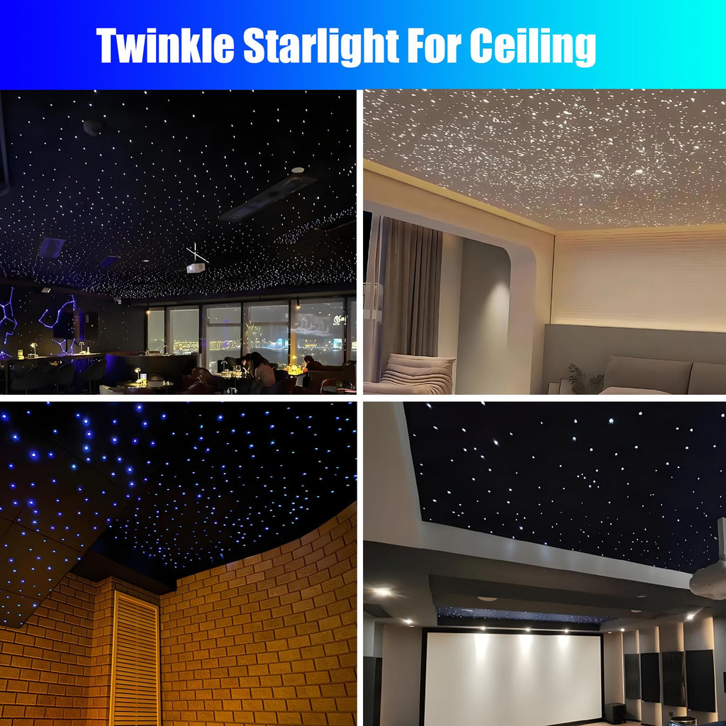 300-Pack Fiber Optic Star Ceiling Kit – 16W RGBW, Sound Activated, Remote & APP Control, 9.8FT for Car Headliner & Home