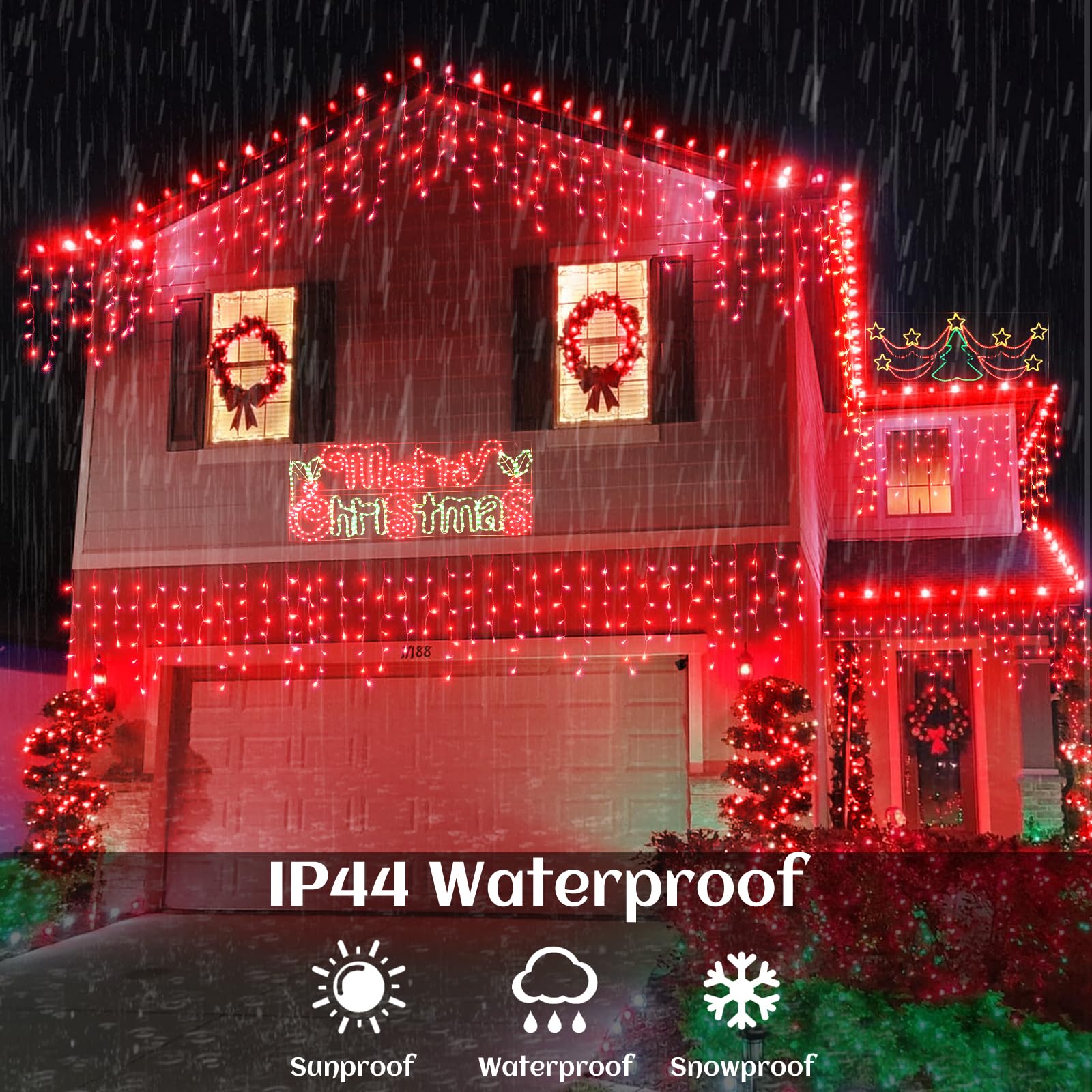 33FT Icicle Christmas Lights Outdoor – 400 LED Red Waterproof with 75 Drops for House & Tree Decorations