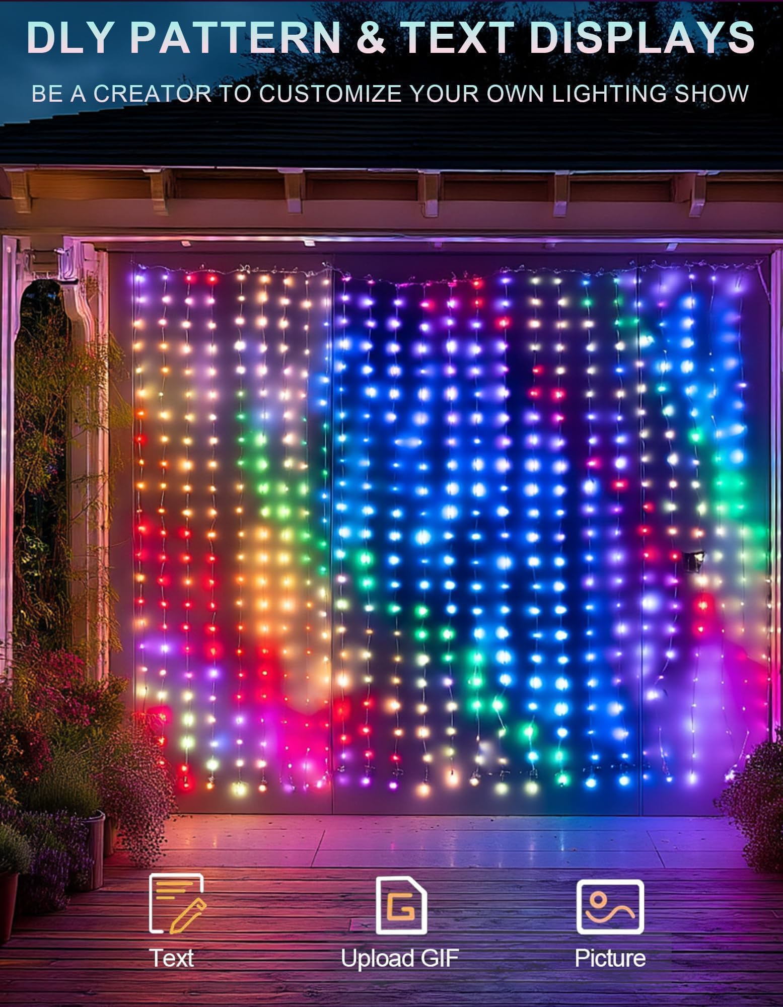 Smart color-changing curtain string light, 400 LED, app control