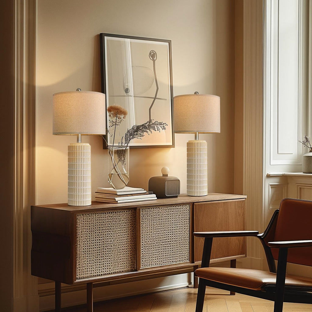 Set of 2 tall ceramic table lamps for bedside and living decor