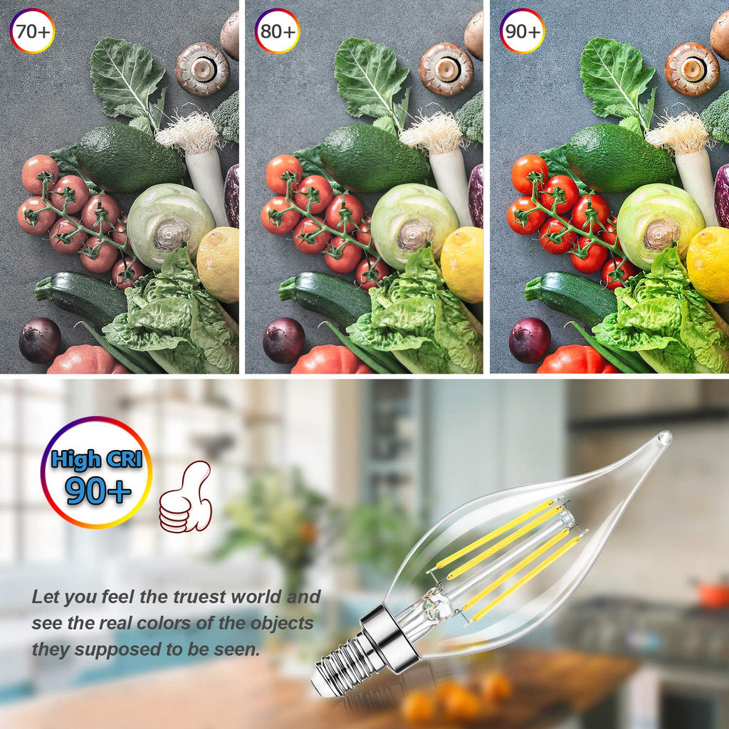 TOBUSA E12 Candelabra LED Bulbs Dimmable – 6W (60W Equivalent), 600LM, 5000K Daylight White, CA11 Flame Tip for Chandeliers & Ceiling Fans
