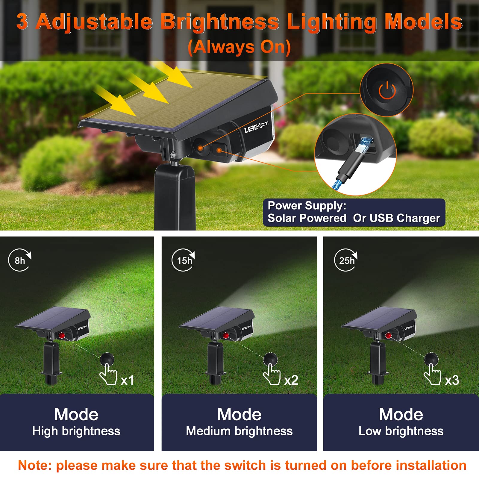 2-Pack LEREKAM Solar Spot Lights – 40 LED, IP65 Waterproof, USB & Solar Powered, Auto On/Off for Yard & Landscape