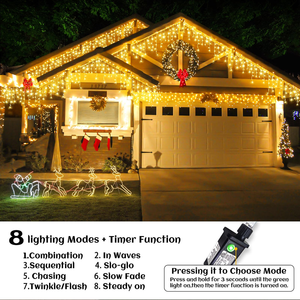 Nielfoi 33FT Icicle Christmas Lights Outdoor – 400 LED, 75 Drops, 8 Modes, Waterproof Curtain String Lights for Holiday & Garden Decoration