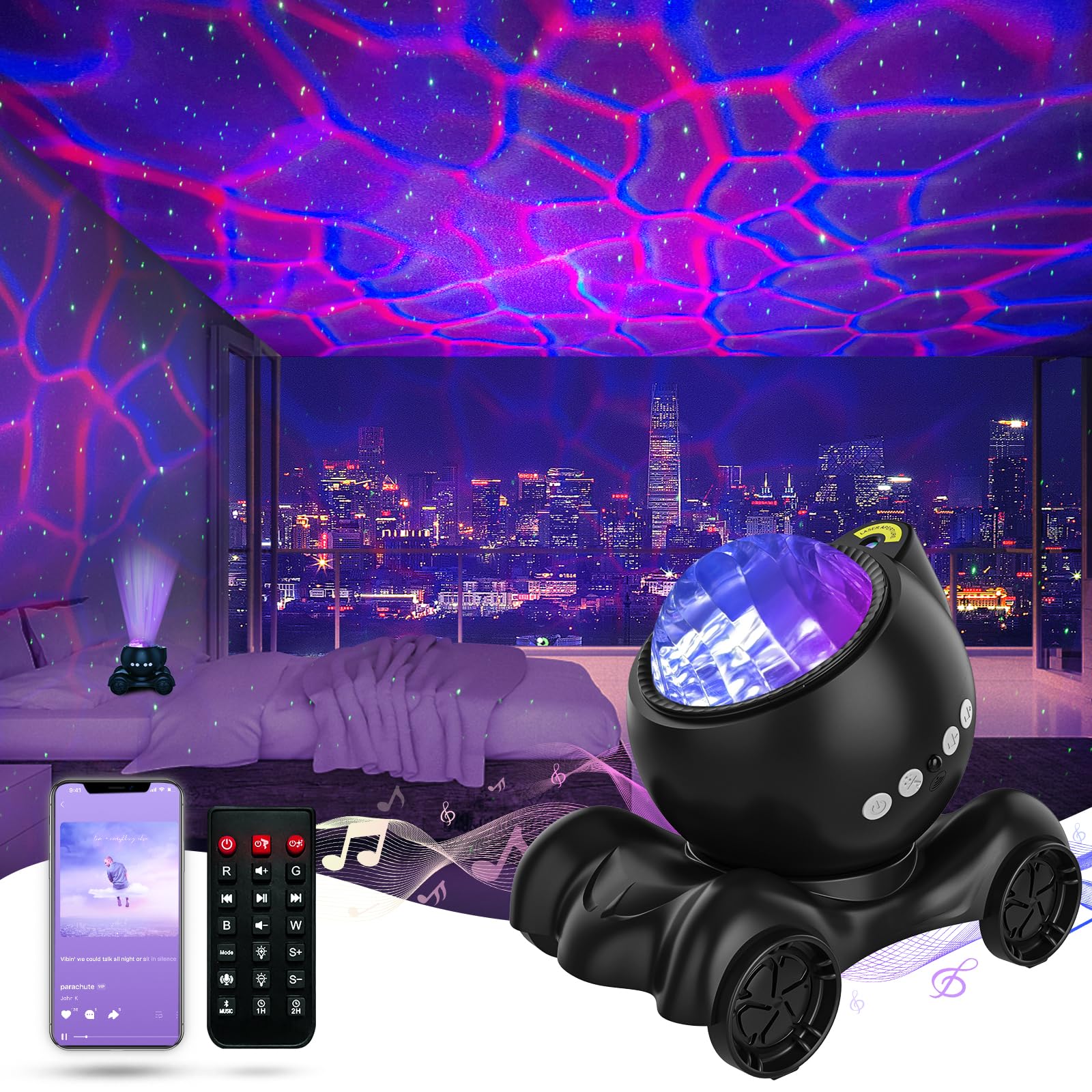 Galaxy star projector night light with Bluetooth speaker and white noise