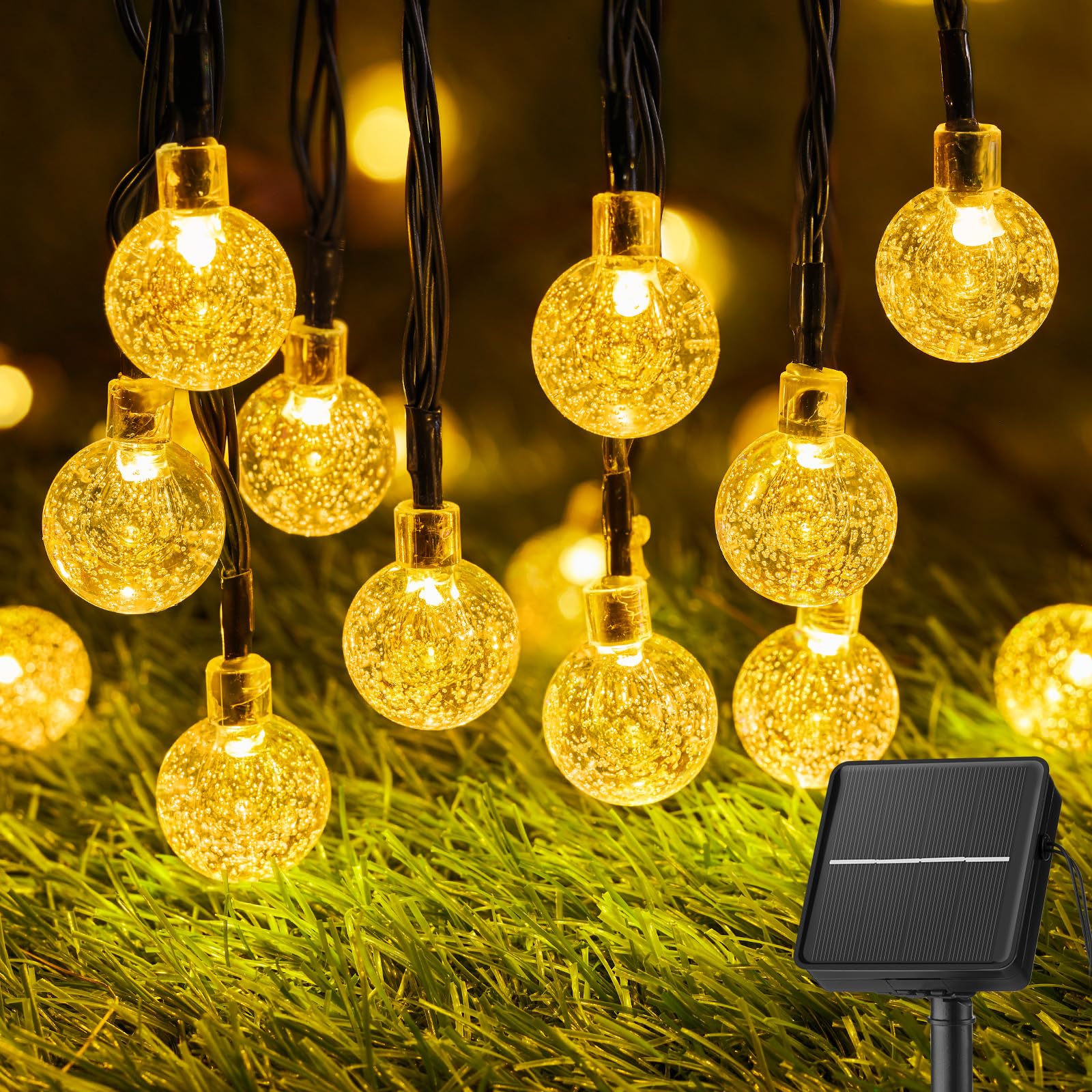 Solar crystal globe outdoor string light, 36ft 60 LED, 8 modes
