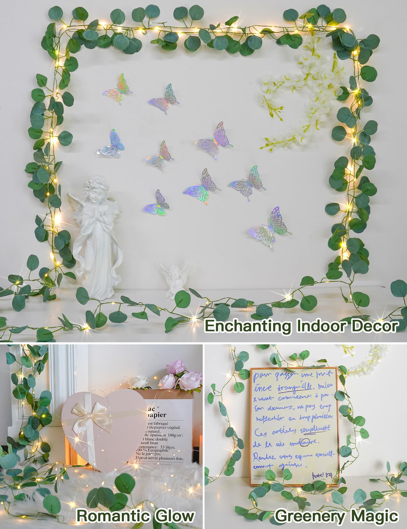 Eucalyptus garland string light, battery-operated, 33 ft, 100 LEDs
