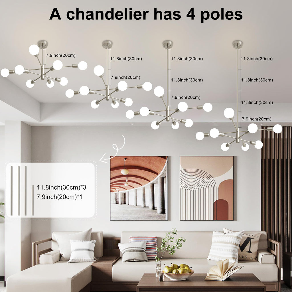 Brushed Nickel 8-Light Sputnik Chandelier for Mid-Century Decor