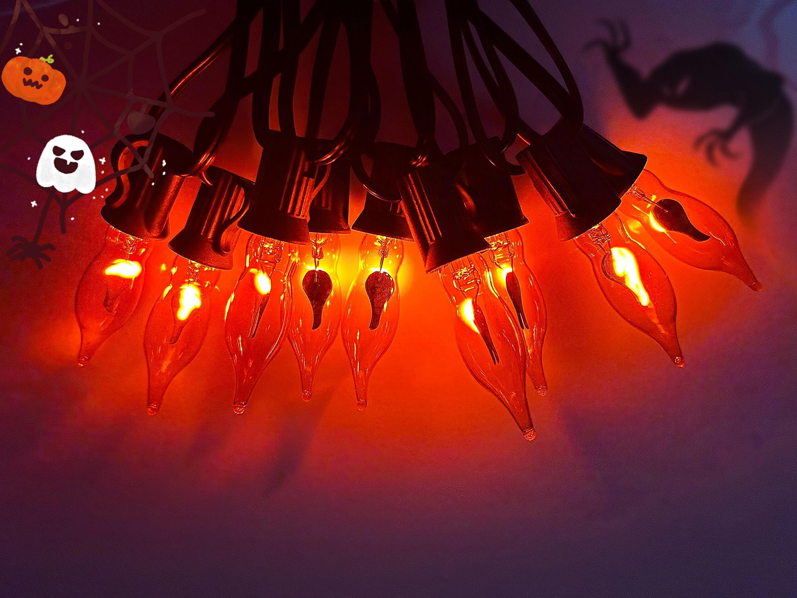 12-Pack Flicker Flame Light Bulbs C18 E12 Candelabra Base – 1W Orange Halloween Bulbs for Window Candles & String Lights