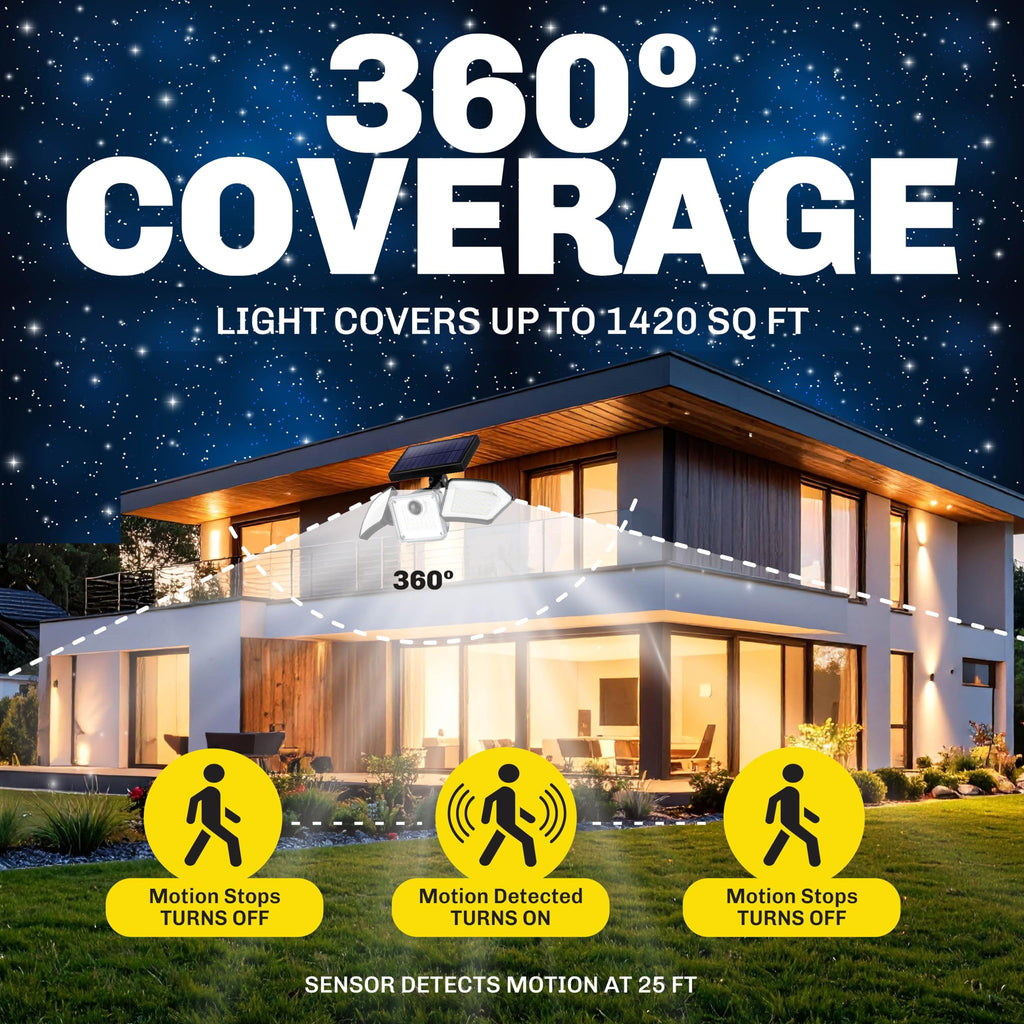 2-Pack Solar Flood Lights Outdoor – 89 LED, 3 Heads Motion Sensor, IP65 Waterproof for Security & Garden