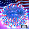 33-foot red white and blue outdoor string light, 100 LED, 8 modes