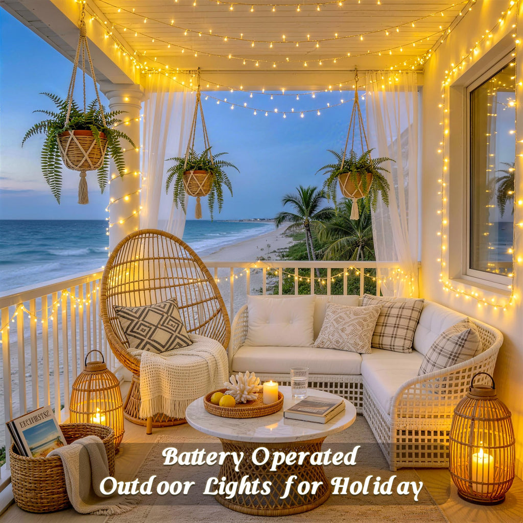 2-pack battery-operated outdoor string lights, 66-ft warm white fairy lights