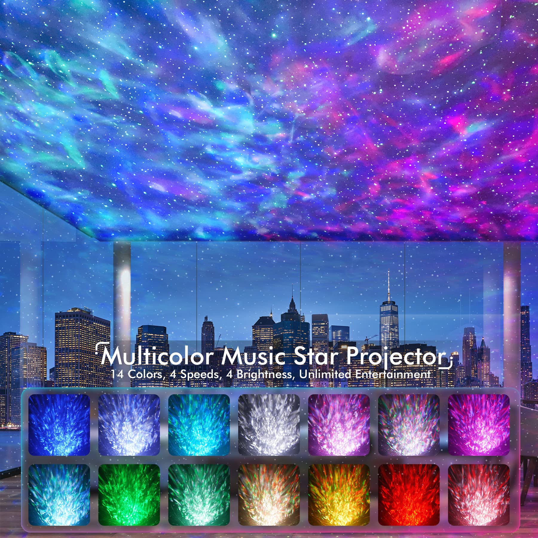 Galaxy Star Projector Night Light with Bluetooth Speaker & White Noise for Bedroom Decor