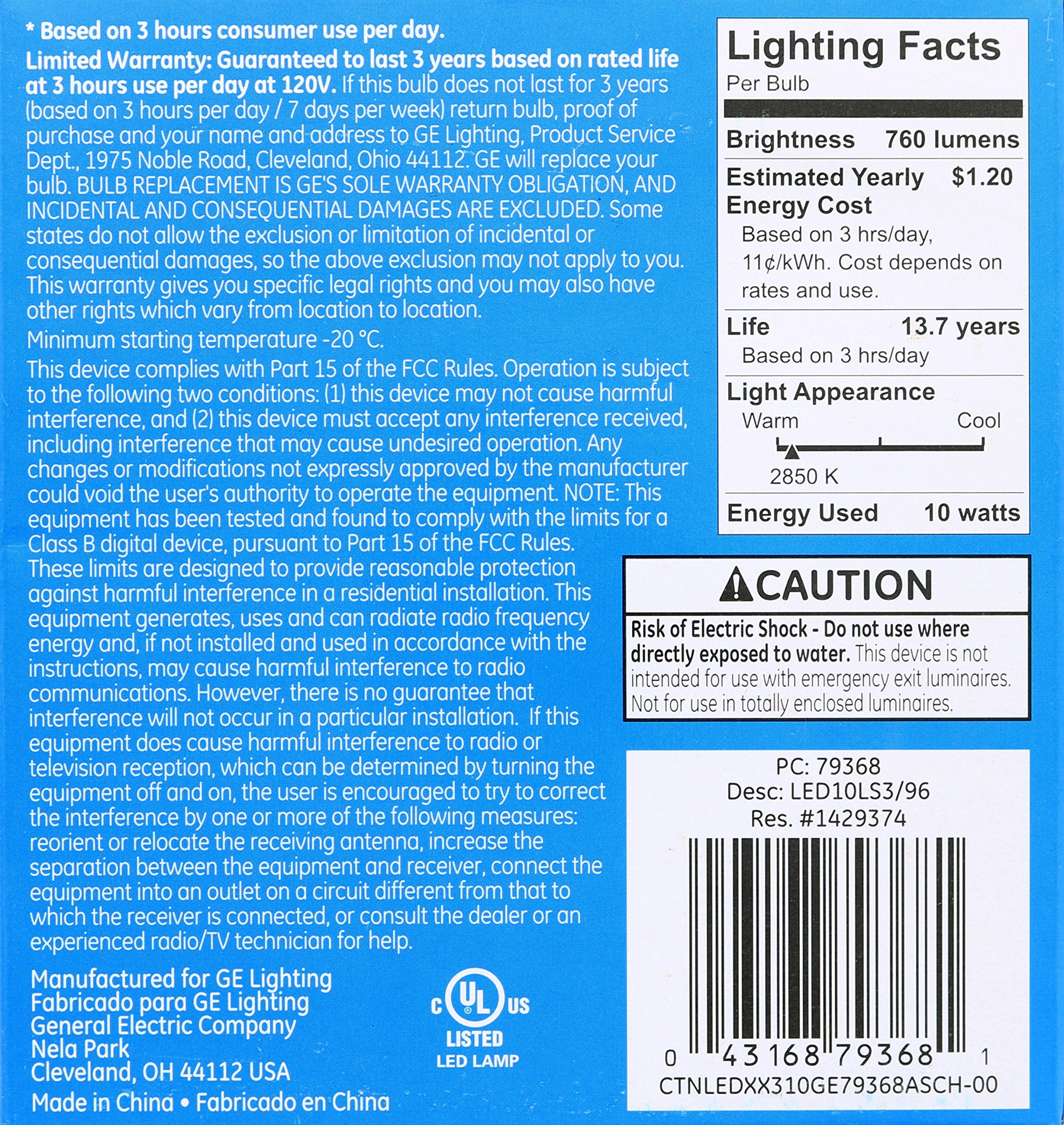 3-Pack GE LED Light Bulbs 10W (60W Replacement) – 760 Lumens, Soft White, Medium Base for Home & Office