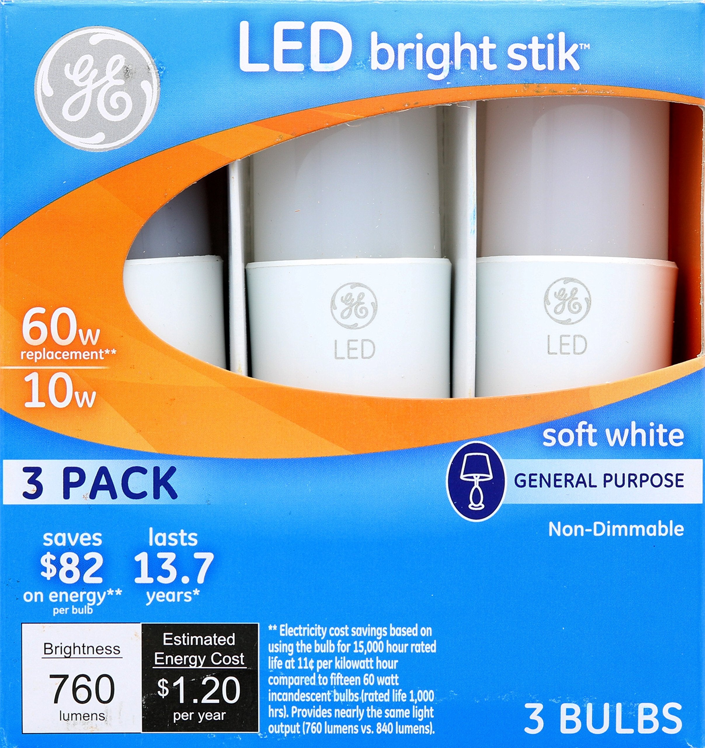 3-Pack GE LED Light Bulbs 10W (60W Replacement) – 760 Lumens, Soft White, Medium Base for Home & Office