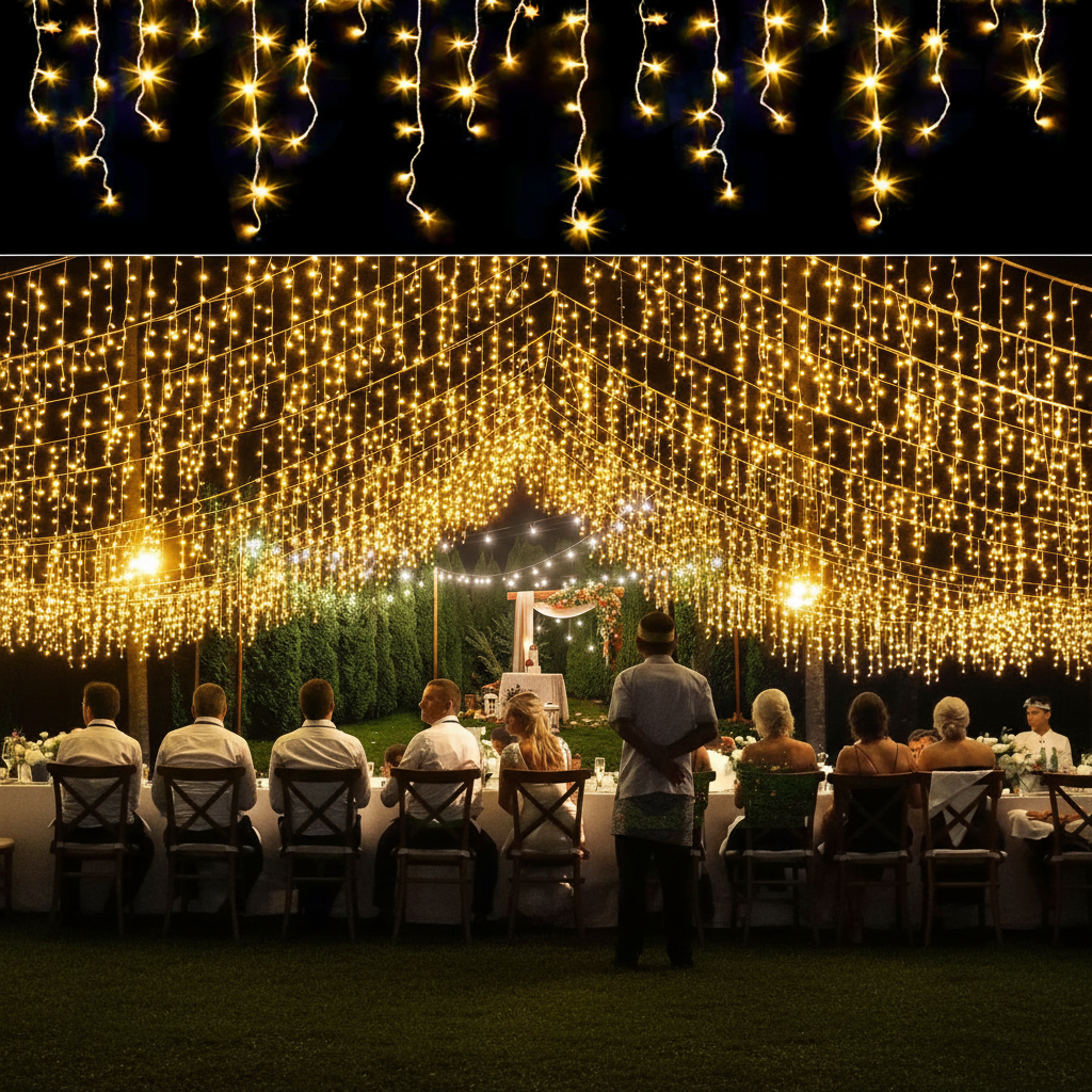 Nielfoi 33FT Icicle Christmas Lights Outdoor – 400 LED, 75 Drops, 8 Modes, Waterproof Curtain String Lights for Holiday & Garden Decoration