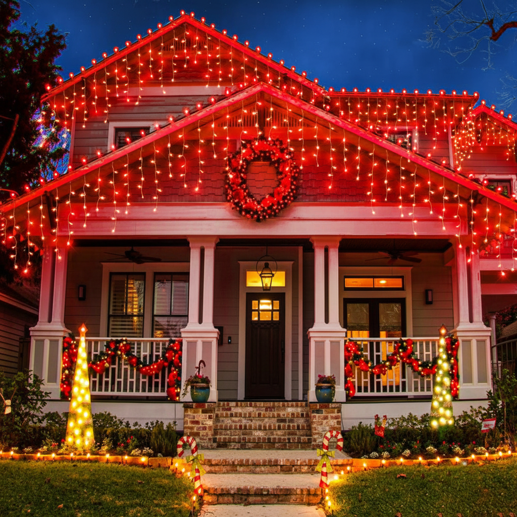 33FT Icicle Christmas Lights Outdoor – 400 LED Red Waterproof with 75 Drops for House & Tree Decorations