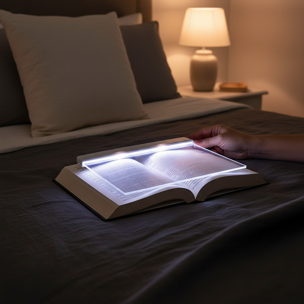 Flat LED Book Light – Full Page Reading Light, Wireless Panel, Clear Illumination for Bedtime Reading (White)
