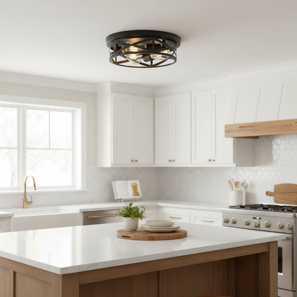 1-Pack 13 Inch Flush Mount Ceiling Light – 3-Light Brushed Nickel, Industrial Farmhouse Style for Kitchen Bedroom Living Room