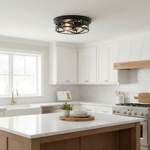 1-Pack 13 Inch Flush Mount Ceiling Light – 3-Light Brushed Nickel, Industrial Farmhouse Style for Kitchen Bedroom Living Room
