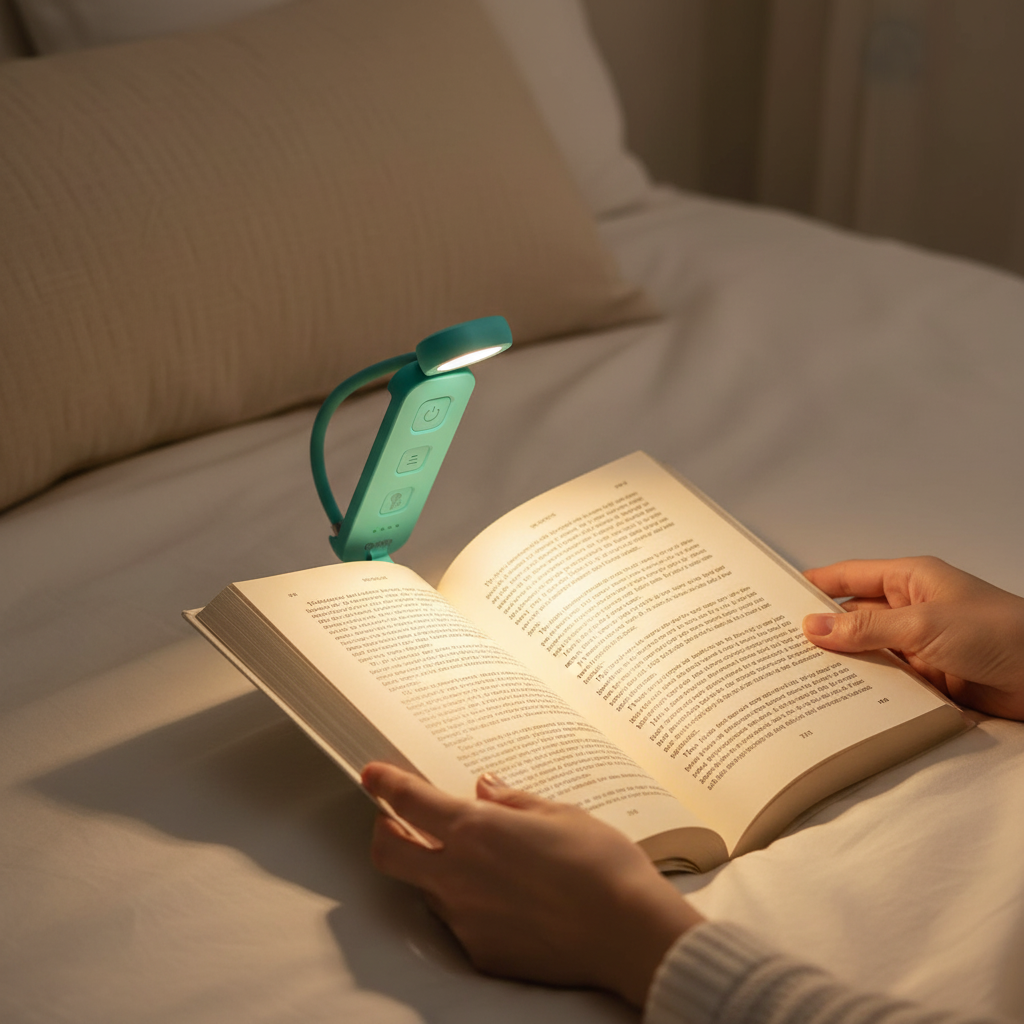 Gritin Rechargeable Reading Light – 3 Color Temperatures, 5-Level Dimmable, Eye Caring LED Clip-On for Reading in Bed (Blue)