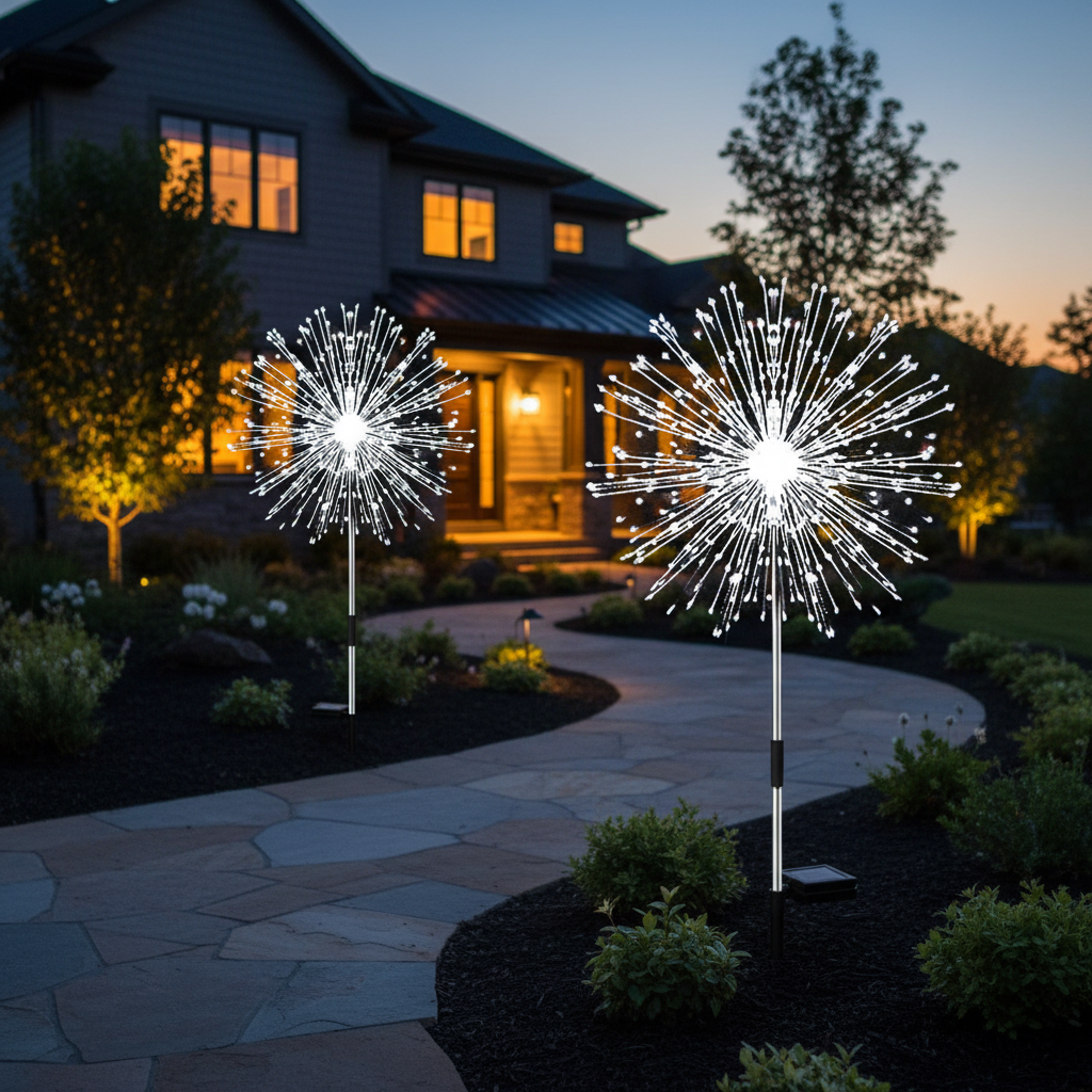 2-Pack Solar Firework Lights – 120 LEDs, IP65 Waterproof, 2 Lighting Modes, DIY Bendable Copper Wire for Garden Patio & Party Decor (Cool White)