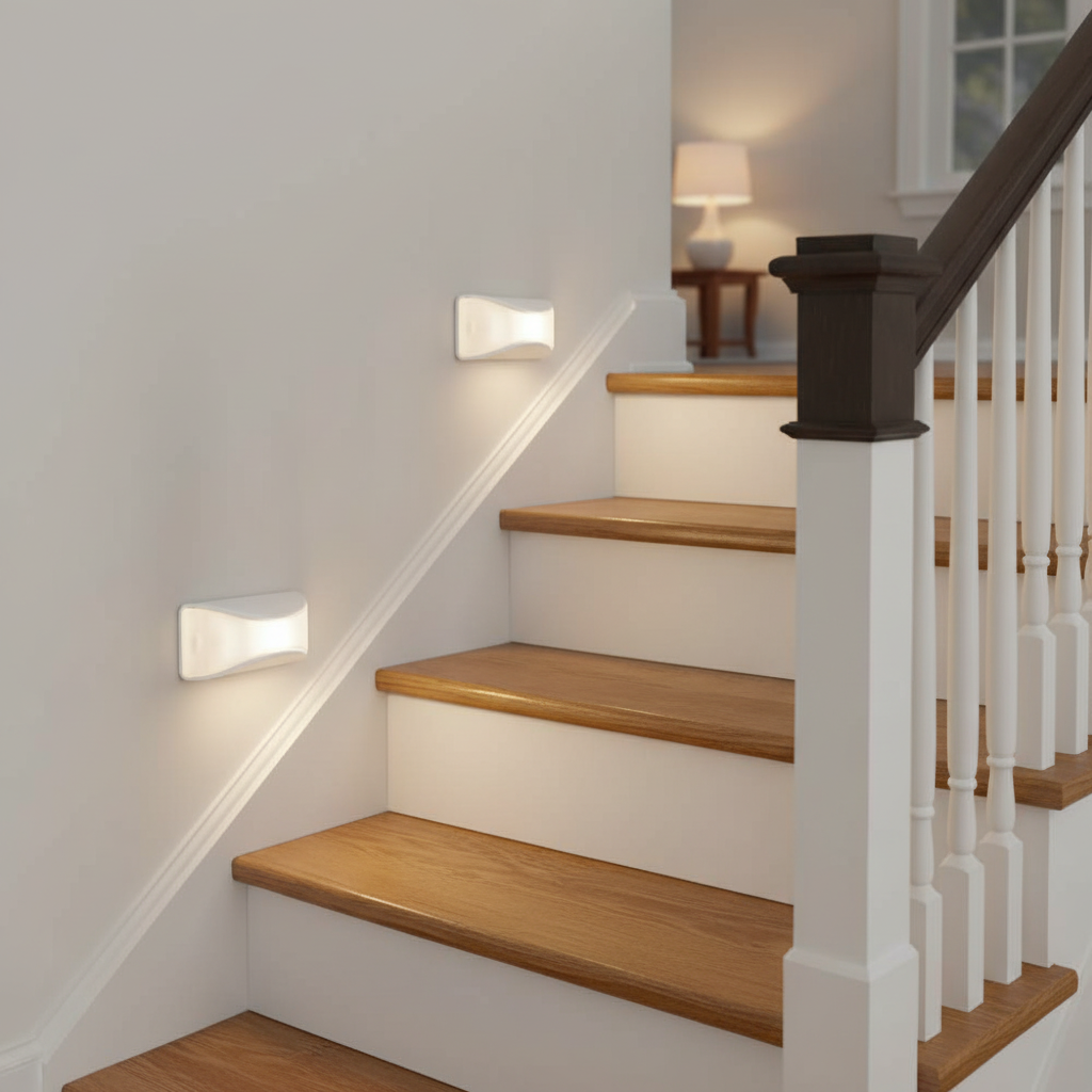 2-Pack LED Stair Lights White – Motion Activated, Battery Powered, Wireless Night Lighting for Steps & Hallways