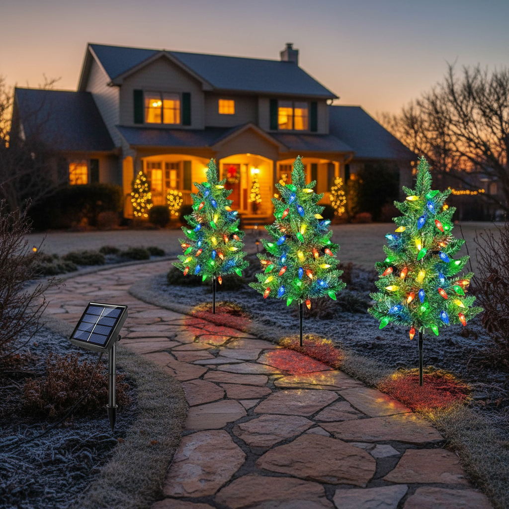 4-Pack Solar Christmas Tree Stake Lights – Waterproof, LED Garden Path Lighting, Decorative Xmas Yard Decor for Outdoor Patio & Walkway