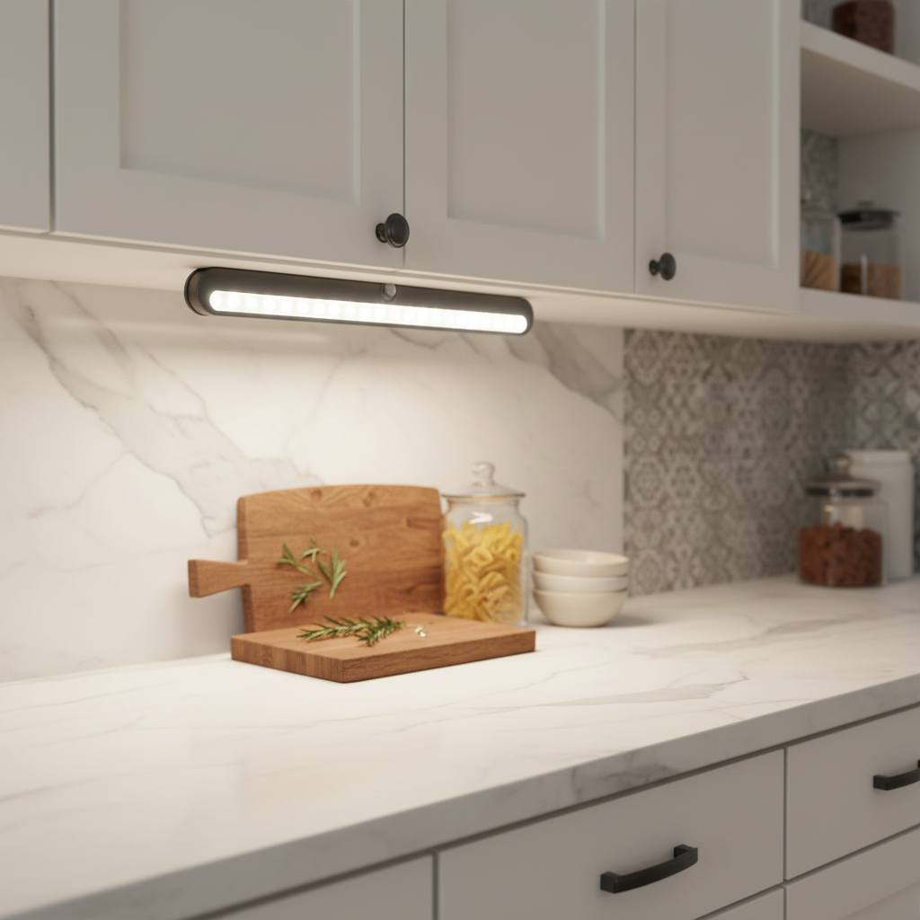 BLS T01LB LED Under Cabinet Light – 20 LED Motion Sensor, Battery Powered, Auto On/Off, Wireless for Closets & Cabinets