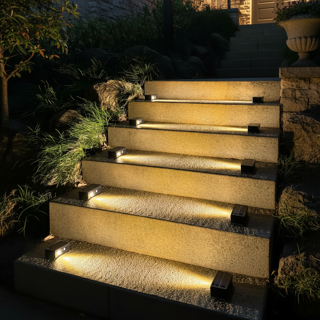 4-Pack Solar Step Lights Motion Sensor – Waterproof, 5 Modes, Warm White 3000K for Stairs & Garden