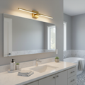 JONATHAN Y 28" Brass Gold LED Wall Sconce – Dimmable, Integrated 3000K, Modern Metal Vanity Light for Bathroom & Bedroom