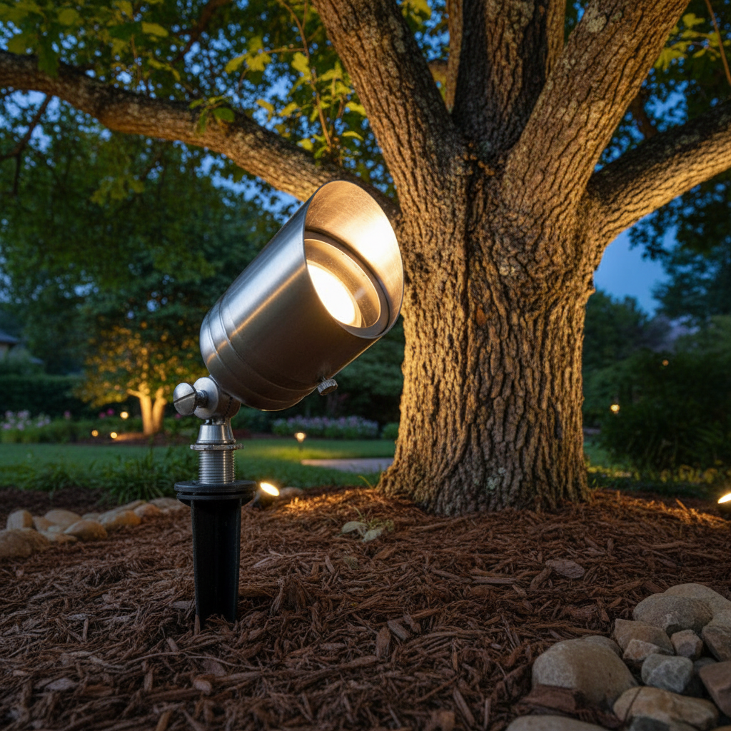 VOLT Fat Boy 12V LED Outdoor Spotlight – Stainless Steel, 5W 400LM 2700K Warm White, Low Voltage for Landscape Lighting