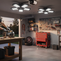 2-Pack LED Garage Lights 120W Deformable – 12000LM, 5 Adjustable Panels, E26 Base for Basement & Workshop