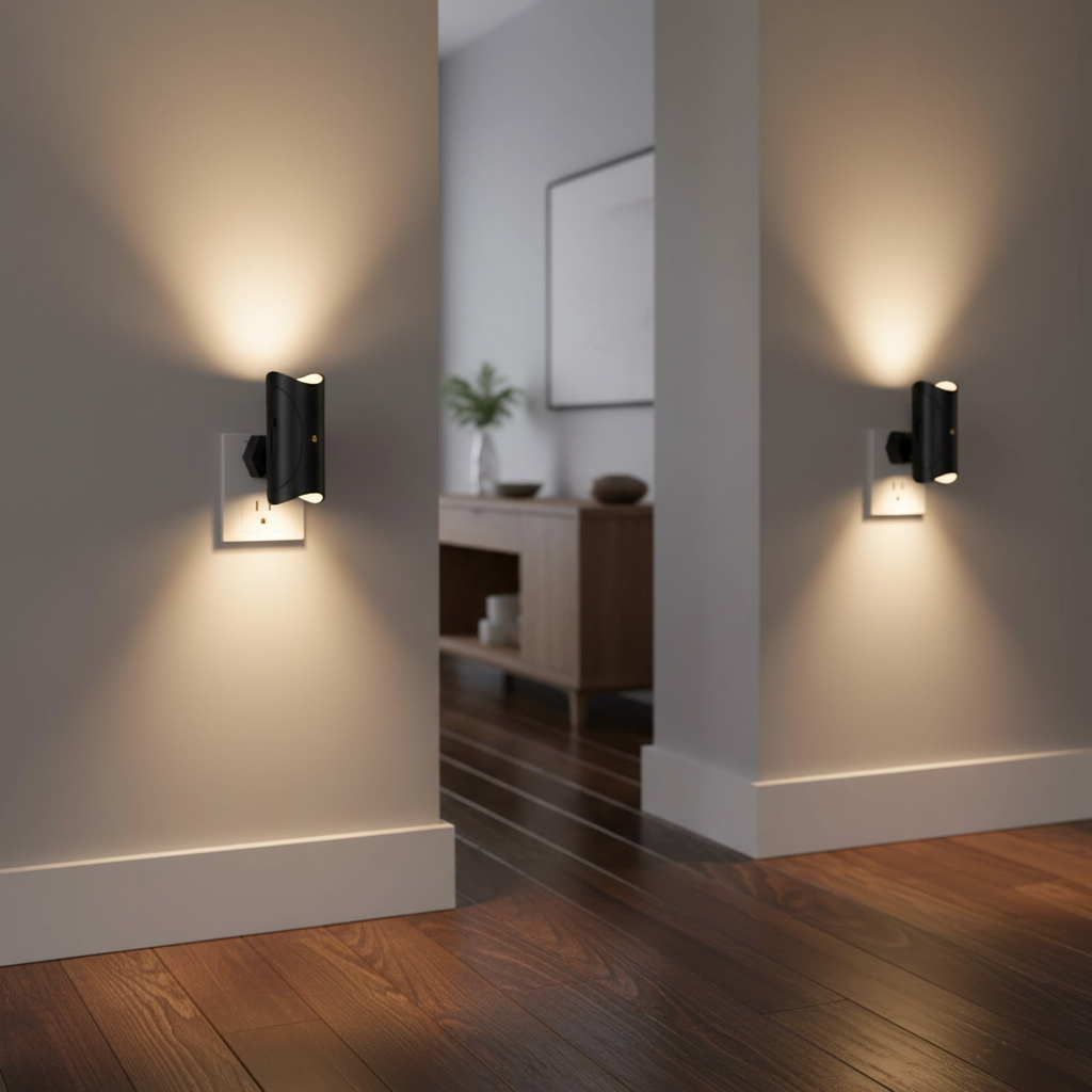2-Pack Night Lights Plug-in Wall Mount – Dusk to Dawn Sensor, Auto On/Off, Dimmable LED for Hallways & Bedrooms
