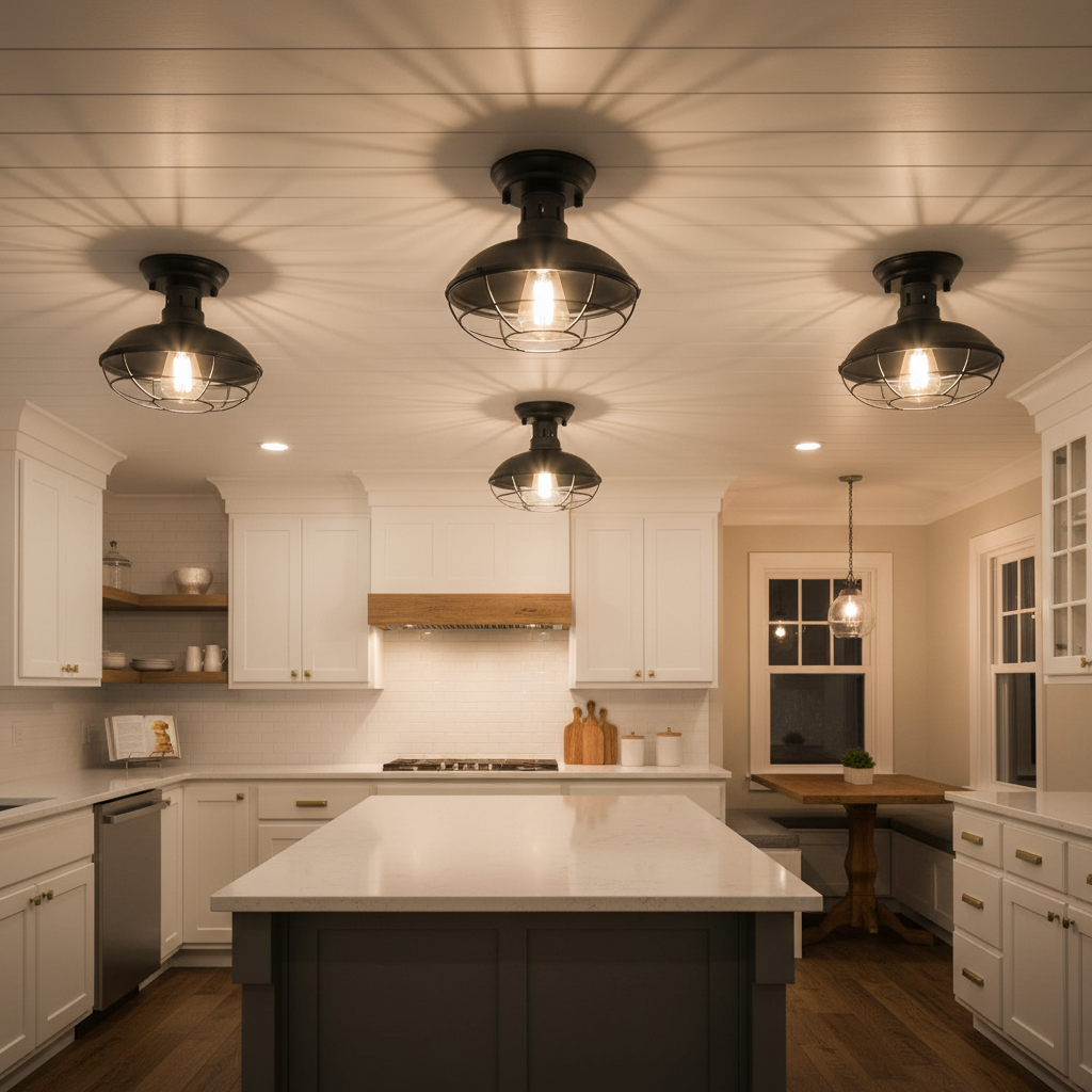 3-Pack Flush Mount Ceiling Light – Industrial Farmhouse, Rustic Copper Metal Cage, E26 Base for Kitchen Hallway Foyer