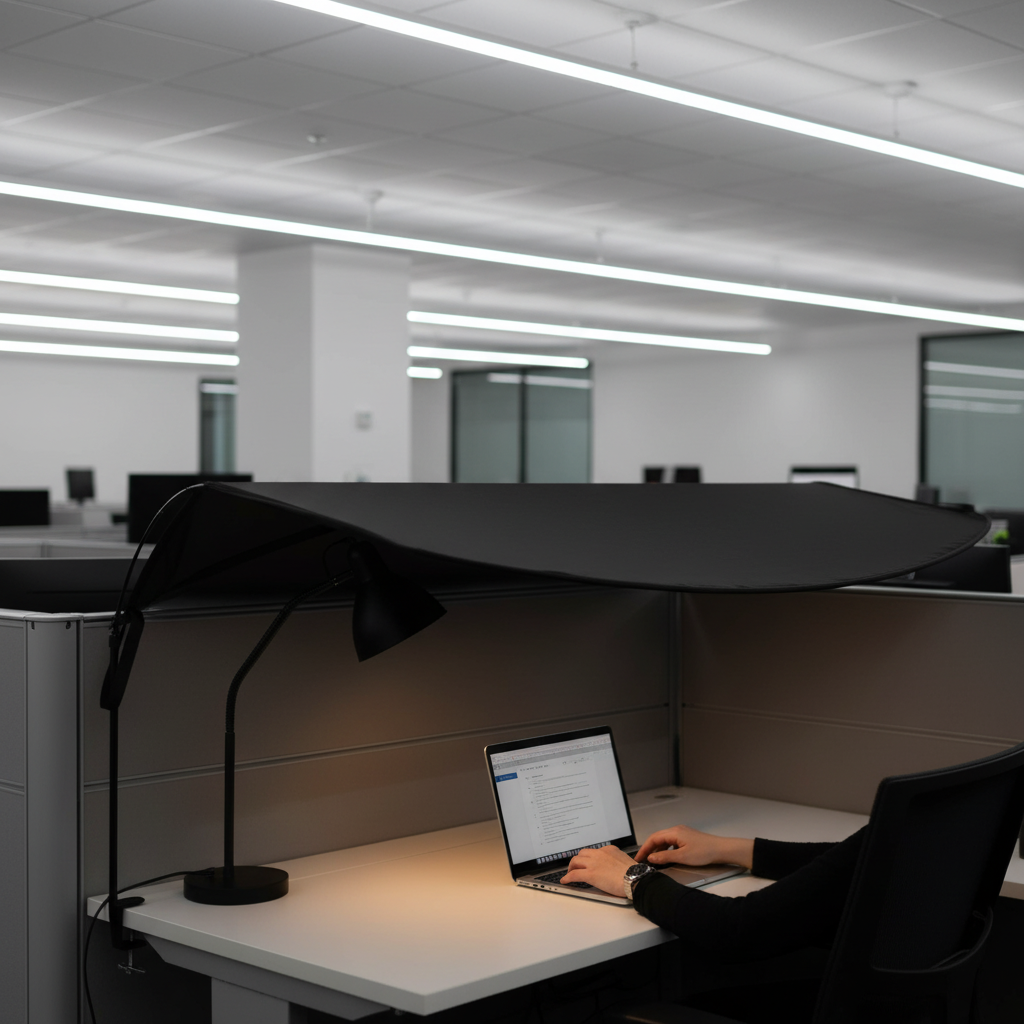 Comastbo 65" Office Cubicle Desk Shade – Light Blocking, Patent Pending, Black Canopy for Light Sensitive Workers